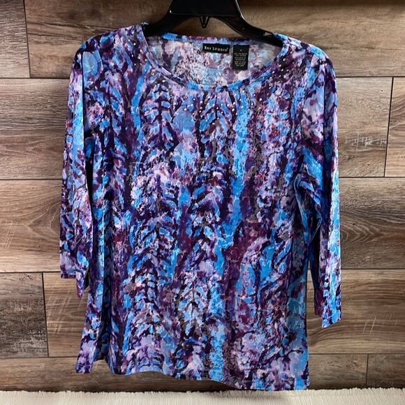 Bay Studio Ladies Abstract Top with Bling, Size M, Purple & Blue Multicolor - Picture 2 of 5